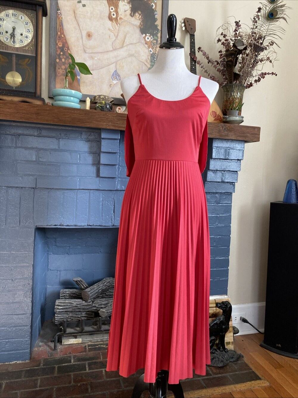 Vintage Jody T California Accordion Pleat Cami Midi Tank Cocktail Dress Disco S